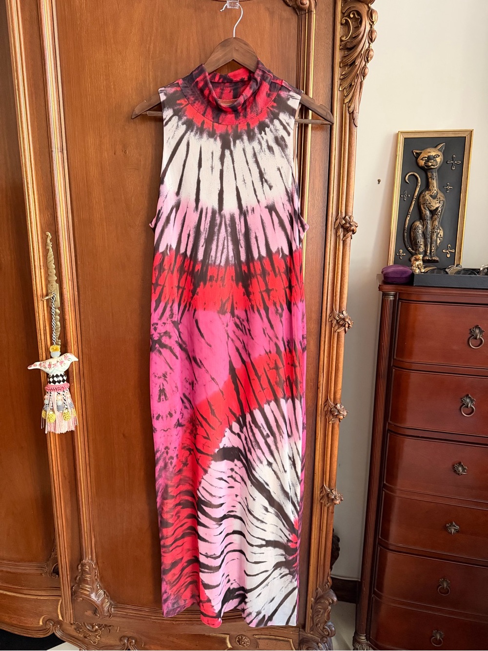AFRM Rainbow Tie-Dye Mesh Mock Neck Sexy Summer Midi Dress Size Extra Large